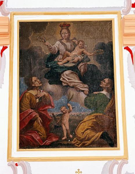 Tableau d'autel : Vierge à l'Enfant entre saint Côme et saint Damien
