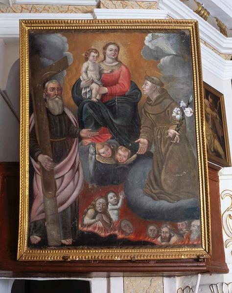 Tableau : Intercession de saint André et de saint Antoine de Padoue auprès de la Vierge à l'Enfant en faveur des Ames du Purgatoire