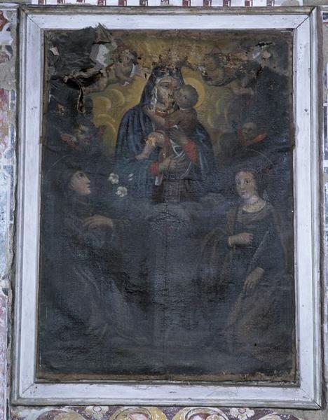 Tableau d'autel : Remise du Scapulaire à saint Antoine de Padoue et à sainte Lucie par la Vierge à l'enfant