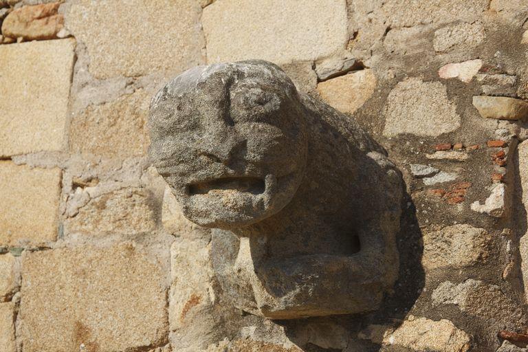 Tête de lion, à gauche de la porte principale. Vue de face.