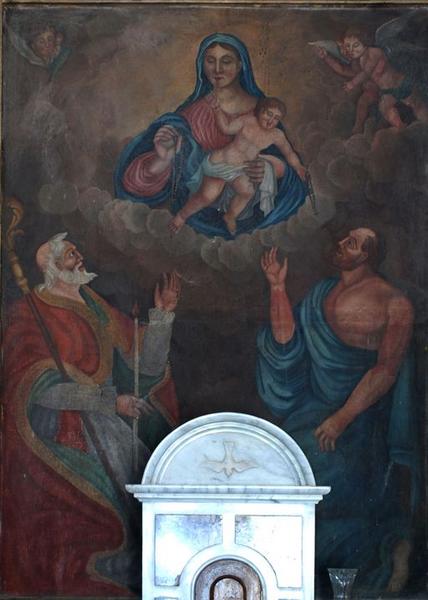 Tableau d'autel : Donation du Rosaire à saint Erasme et saint Barthélémy