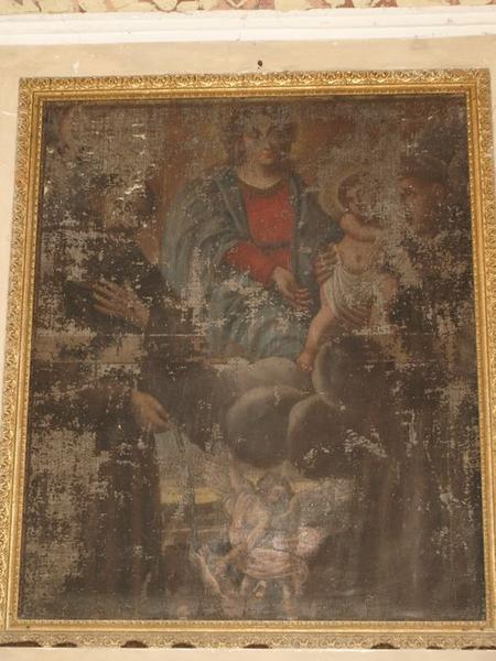Tableau d'autel : saint François d'Assise et saint Antoine de Padoue intercédant auprès de la Vierge pour les âmes du Purgatoire