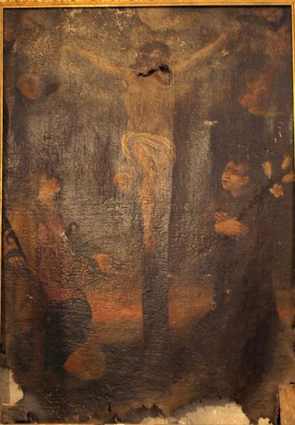 Tableau d'autel : Sainte Catherine d'Alexandrie et saint Antoine aux pieds du Christ en Croix