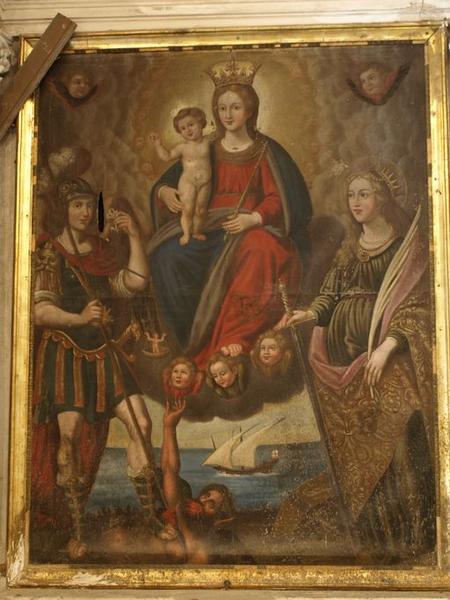 Tableau d'autel : Saint Michel et sainte Catherine d'Alexandrie aux pieds de la Vierge à l'Enfant