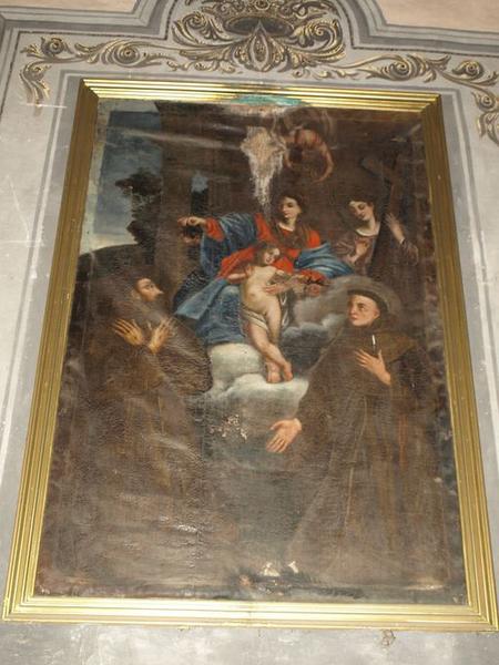 Tableau d'autel : Saint François d'Assise et saint Antoine de Padoue aux pieds de la Vierge à l'Enfant