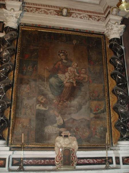 Tableau d'autel : Intercession de saint Dominique auprès de la Vierge du Rosaire en faveur des Ames du purgatoire