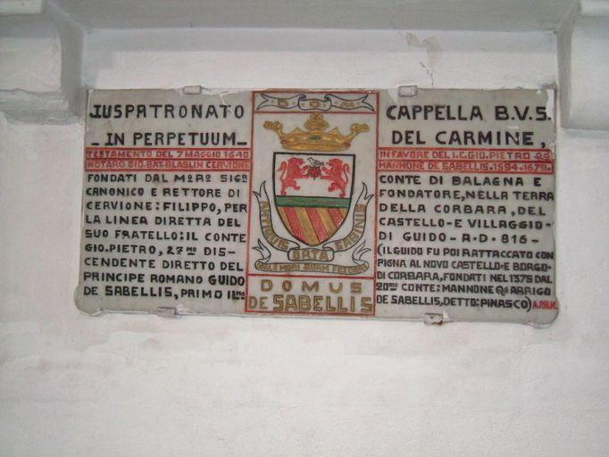 Plaque commémorative de la fondation de chapelle Notre-Dame du Mont Carmel