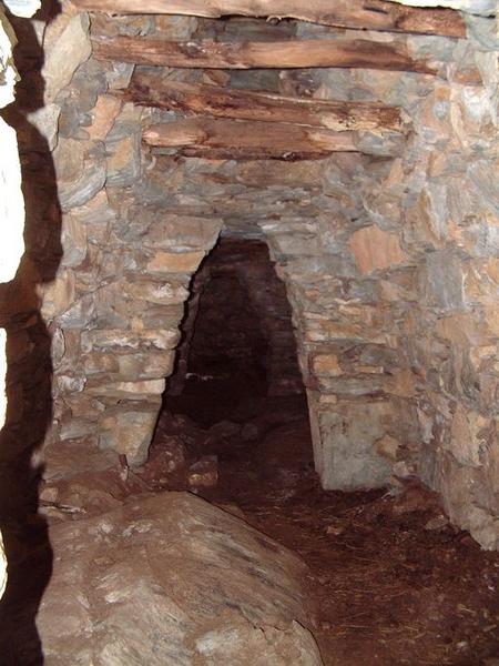 Vue d'ensemble des tirants de bois renforçant la structure de la voûte.