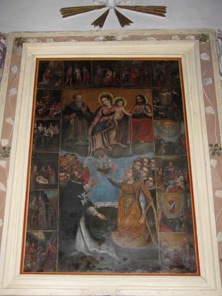 Tableau d'autel : Notre-Dame du Rosaire, saint Jean-Baptiste et saint Antoine abbé avec saint Dominique et sainte Catherine d'Alexandrie, cadre