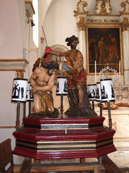 Groupe sculpté de procession : La décollation de saint Jean-Baptiste
