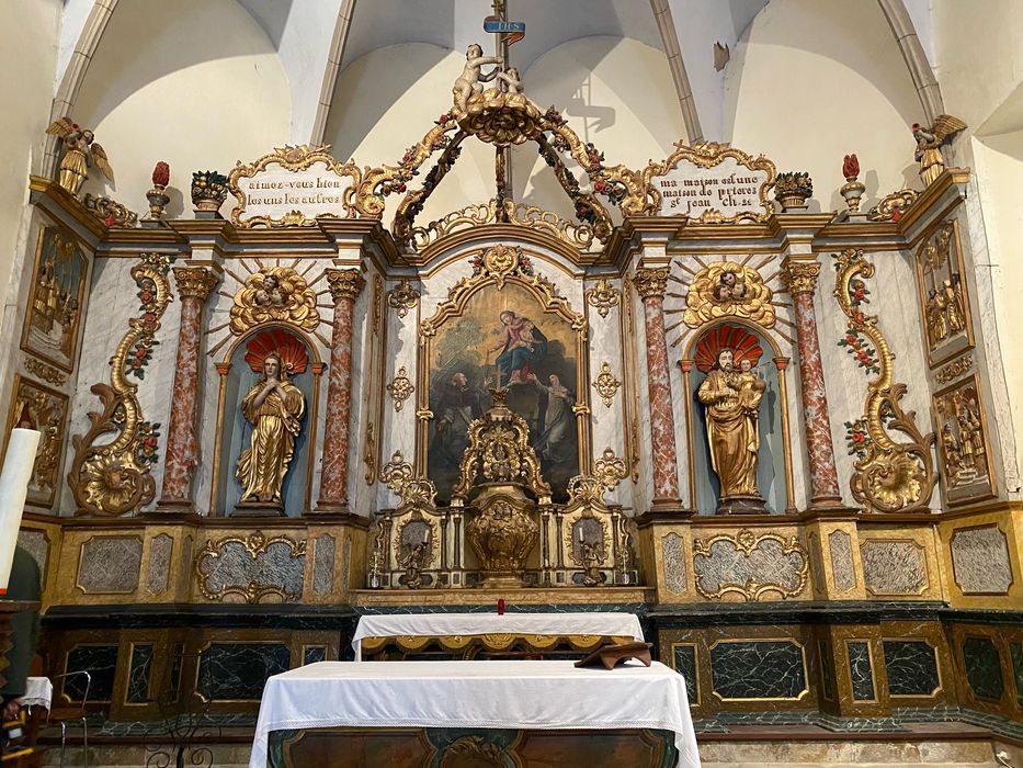 maître-autel, retable, tabernacle, tableau, tableau : Donation du rosaire