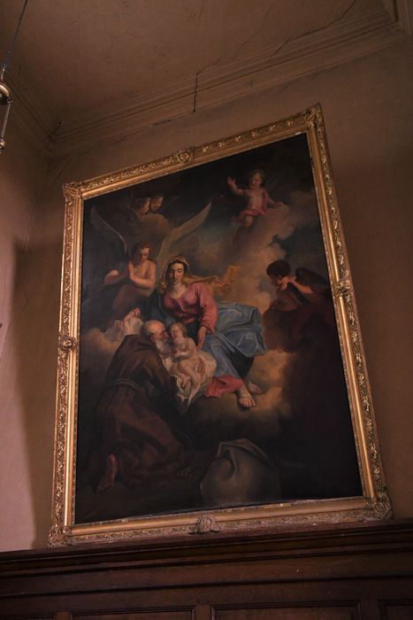 tableau : Vierge présentant l'enfant Jésus à un moine