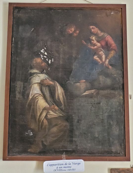 tableau ex-voto : Vierge et l'enfant apparaissant à un moine