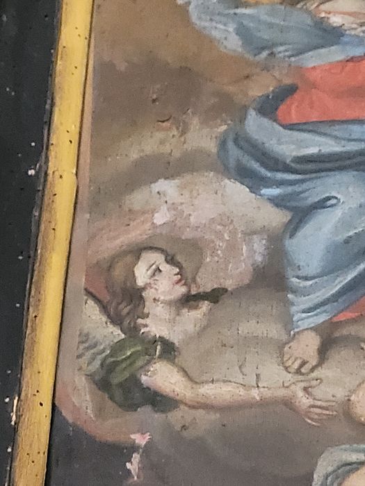 tableau ex-voto : Famille implorant la Vierge pour la guérison d'un malade, détail