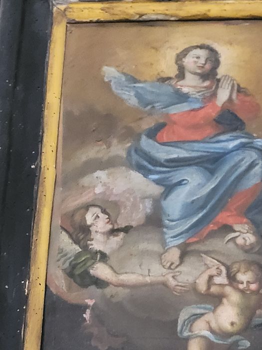 tableau ex-voto : Famille implorant la Vierge pour la guérison d'un malade, détail