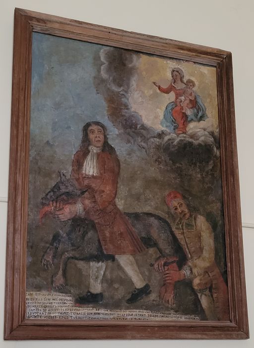 tableau ex-voto : Père et son fils attaqués par un loup
