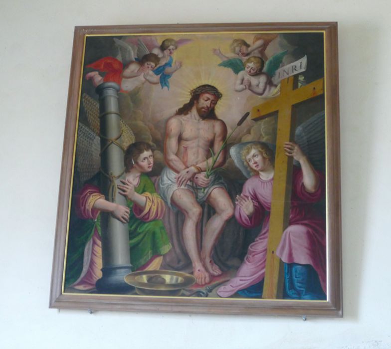 tableau : Christ à la couronne avec les symboles de la Passion portés par des anges (Le)