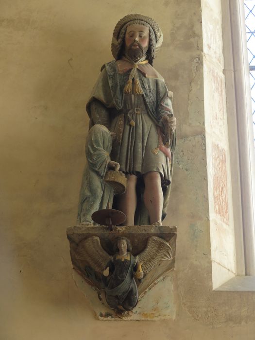 groupe sculpté, console : Saint Joseph charpentier et l'Enfant Jésus