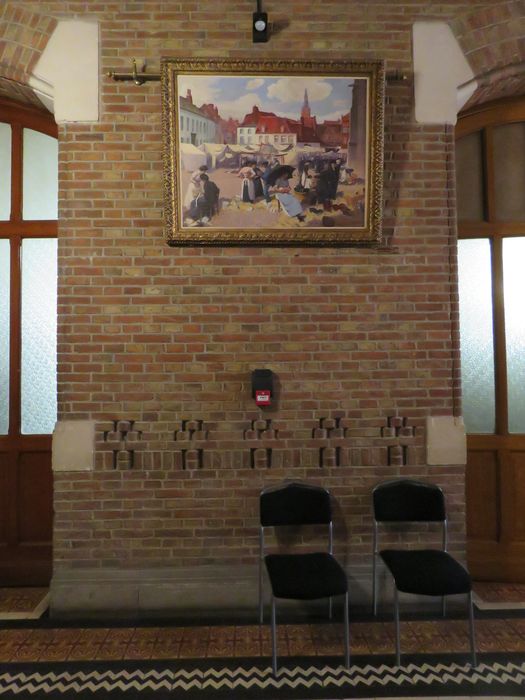 tableau : Vue de l'église Saint-Vaast d'Armentières et marché aux porcelaines