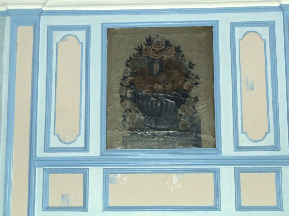 tableau (trumeau de cheminée) : Vase avec fleurs et fruits