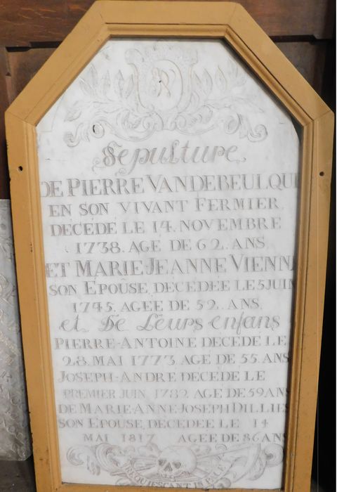 plaque funéraire de Pierre Van de Beulo (...)