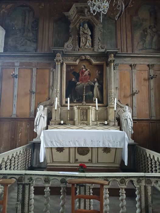 autel, retable du Rosaire, tableau : Remise du rosaire à saint Dominique et sainte Catherine de Sienne