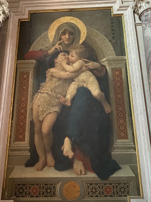 décor de la chapelle de la famille Boucicaut : autel, retable, 4 tableaux : Le Rosaire, Saint François d'Assise, Saint Jacques, Saint Dominique, monument funéraire, 2 prie-Dieu et 4 fauteuils