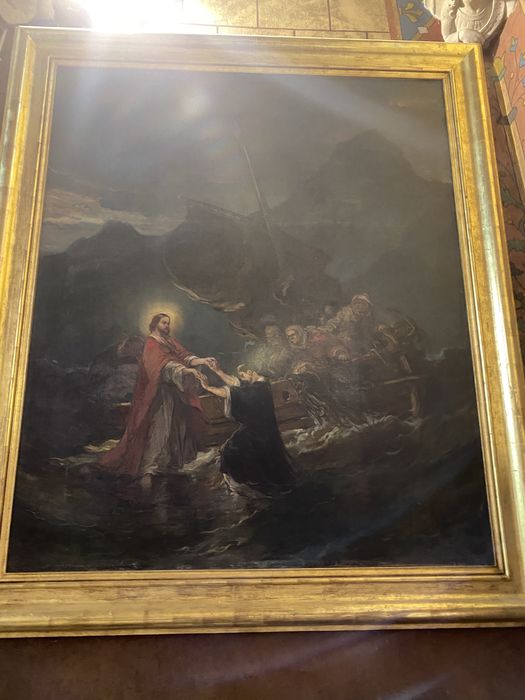 tableau : Jésus marchant sur les eaux tend la main à saint Pierre, détail