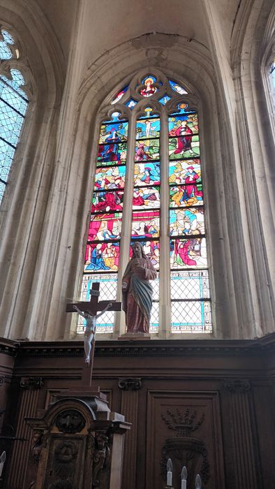 verrière : Crucifixion, Mort de la Vierge, Mise au tombeau