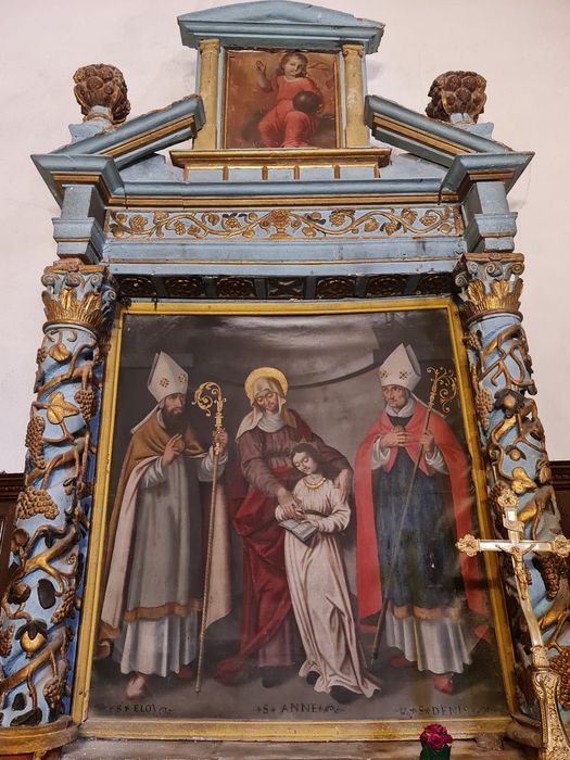 retable de la chapelle latérale nord, tableau : L'éducation de la Vierge, saint Eloi et saint Denis