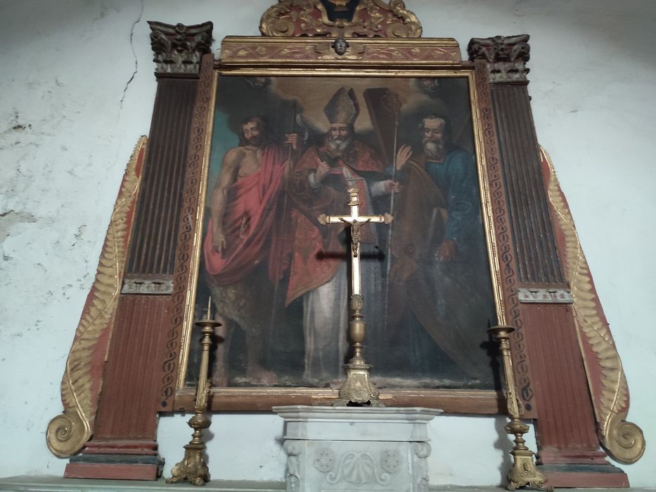 retable de l'autel de Saint Cassien (?), tableau : Saint Jean-Baptiste, Saint André et Saint Cassien