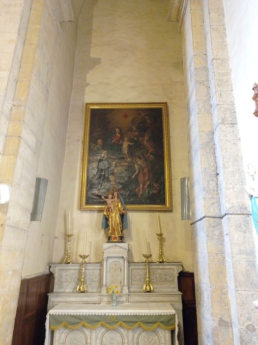 tableau : Donation du Rosaire avec Saint Dominique, Saint Joseph et un saint évêque