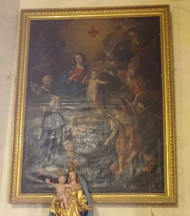 tableau : Donation du Rosaire avec Saint Dominique, Saint Joseph et un saint évêque