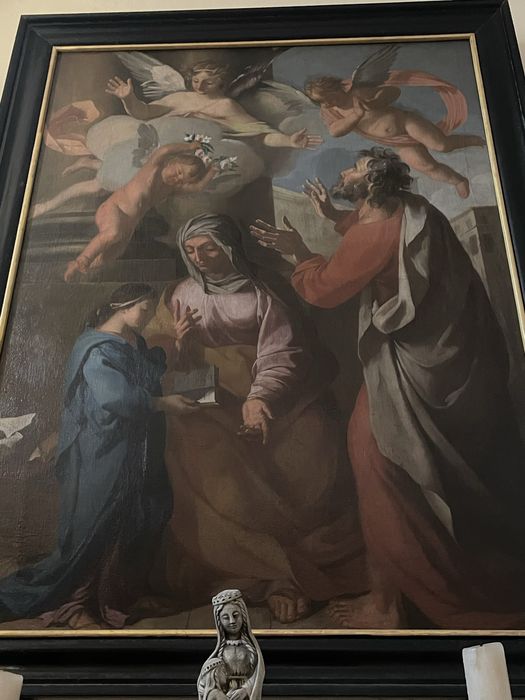 Tableau : Education de Marie par Sainte Anne avec Saint Joachim et des angelots