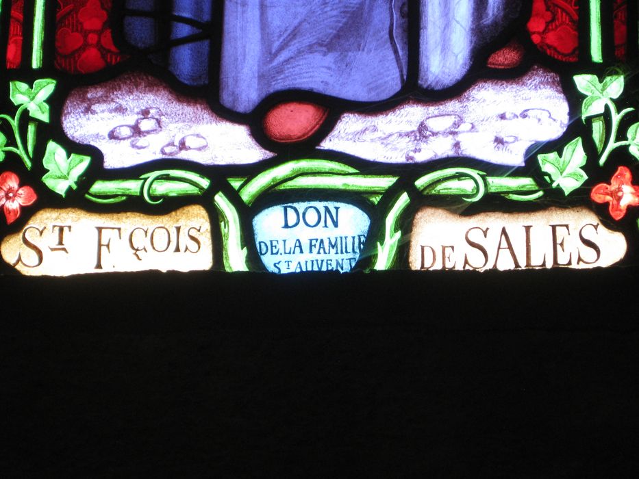 verrière : saint Louis, saint François de Sales, détail de l’inscription