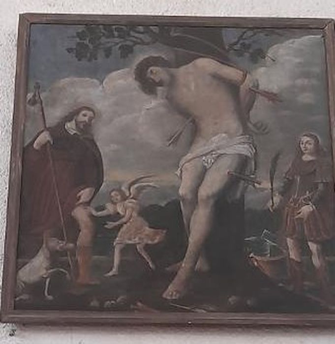 tableau : Saint Roch, saint Sébastien et saint Éloi