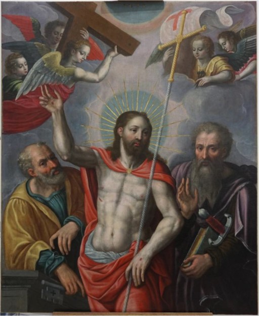 tableau : Christ ressuscité entre saint Pierre et saint Paul, vue générale