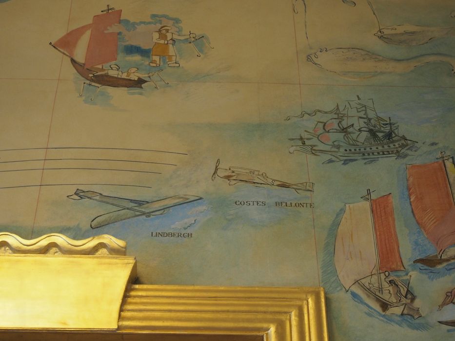 bureau de la présidente de la CNIL, peinture monumentale, détail du voyage de Costes et Bellonte, avions et bateaux