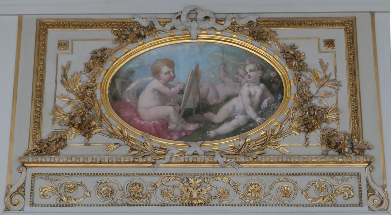 salon central, détail d’un dessus de porte : La Peinture