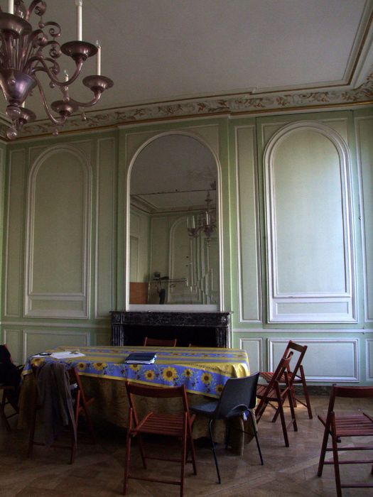 grand salon, vue partielle des lambris de revêtement