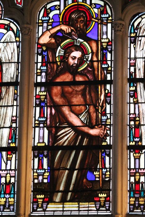 verrière de la chapelle des fonts baptismaux : Le Baptême de Jésus, vue partielle