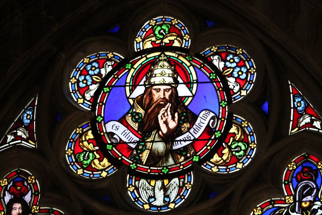verrière de la chapelle des fonts baptismaux : Le Baptême de Jésus, détail