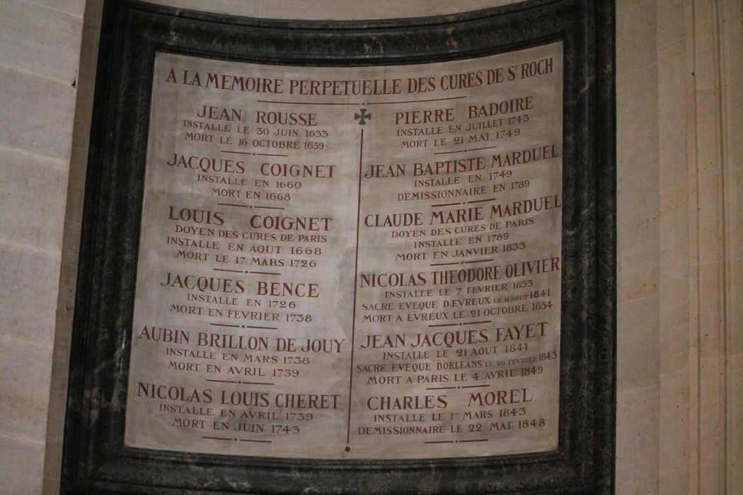 plaque commémorative des pasteurs ayant desservi l'église Saint-Roch n°1