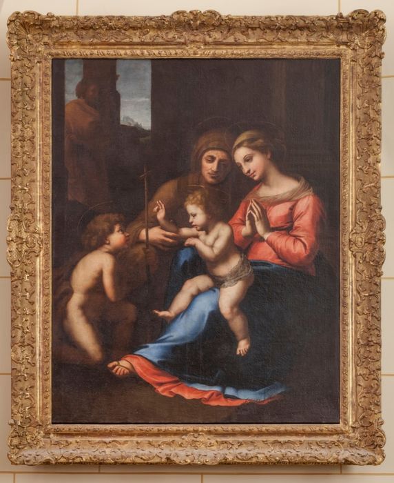 tableau : la Sainte Famille, copie de la Madone de l'Amour divin de Raphaël et son cadre - © Ministère de la Culture (France), Direction Régionale des Affaires Culturelles d'Île-de-France – Tous droits réservés 