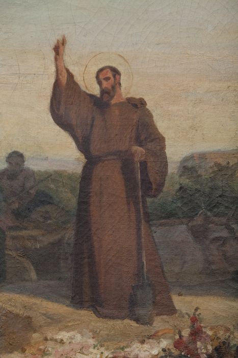 tableau : Saint Fiacre prêchant dans la Brie, vue partielle - © Ministère de la Culture (France), Direction Régionale des Affaires Culturelles d'Île-de-France – Tous droits réservés 