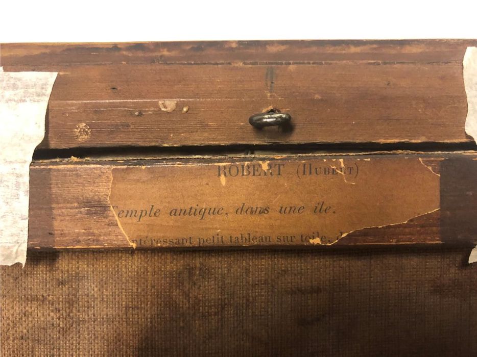 tableau : La Laiterie de Méréville, détail de l’étiquette collée sur le cadre - © Ministère de la Culture (France), Direction Régionale des Affaires Culturelles d'Île-de-France – Tous droits réservés 