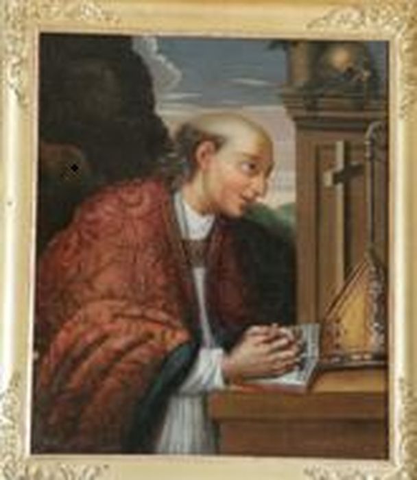 tableau et son cadre : Saint Claude évêque en prière