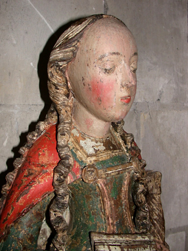 statue : Sainte Catherine d'Alexandrie, tête de la Sainte, après restauration (atelier Giordani, 2002)