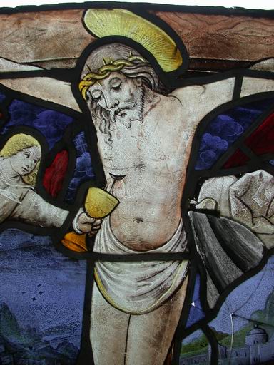 Panneau après dépose, détail : Christ en croix (atelier Jaillette, 2006).