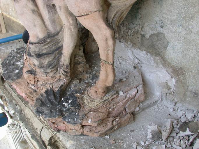 Détail de la terrasse avant dépose du groupe (entreprise Chenue ; atelier Laure Meunier, 16 juillet 2002).